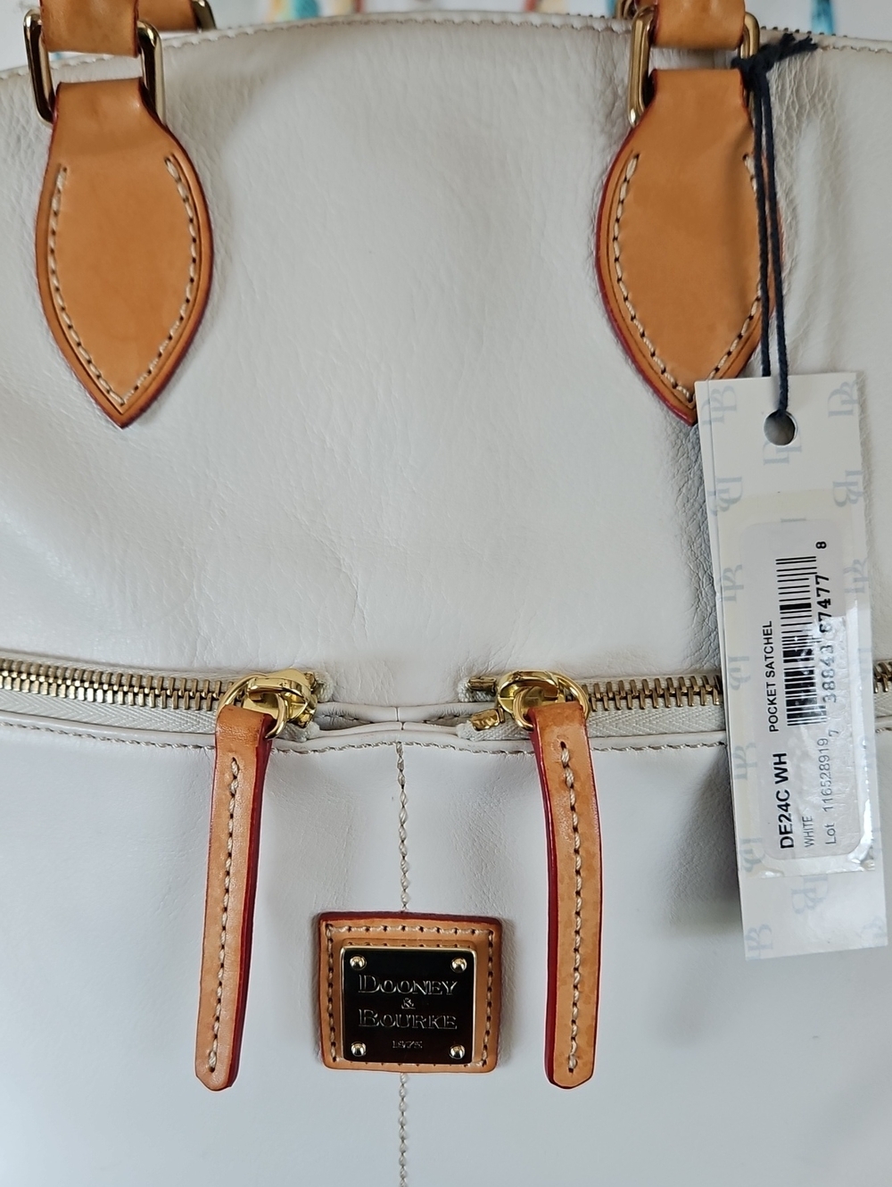 Dooney & Bourke White Pebble Leather Dillen Double Pocket Satchel - Picture 4 of 16